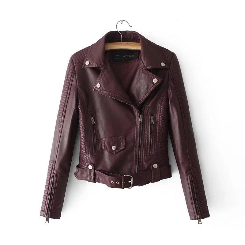 

Women's Leather & Faux Fashion Collar, Leather, Slim, Fashion, Short Jacket., Black