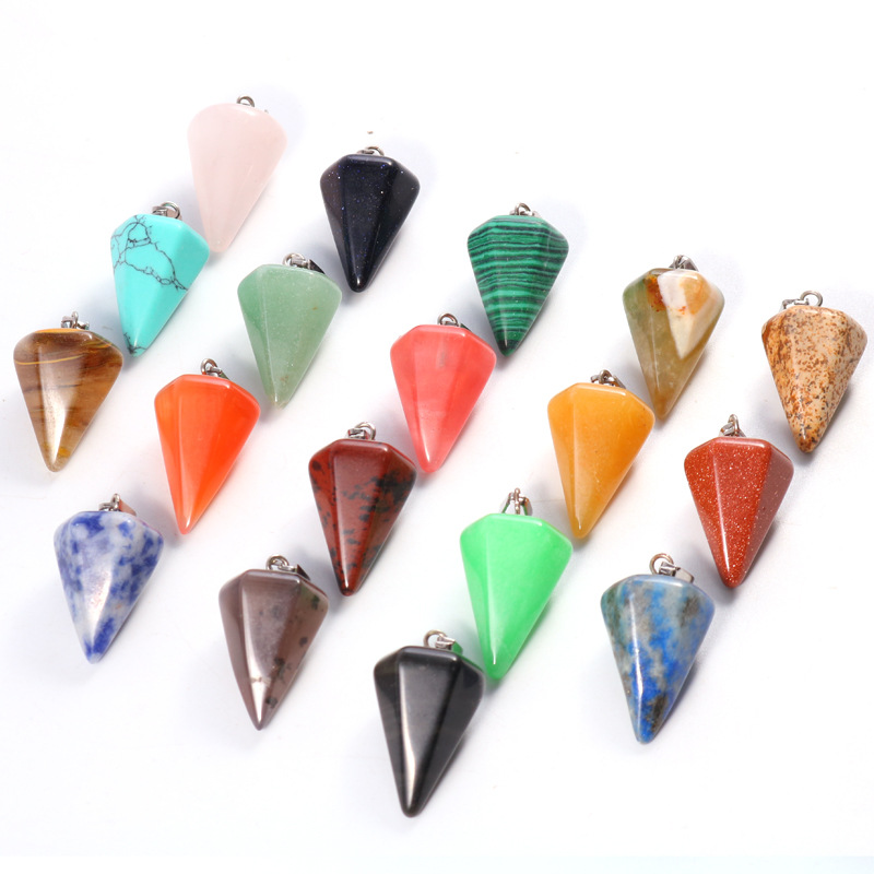 

Personality Charms Natural stone Quartz Crystal Turquoises Opal tiger eye beads pendant Pendulum for diy Jewelry making Necklace