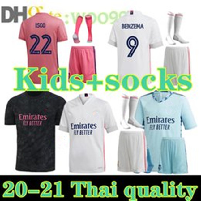 

20 21 Real Madrid Soccer Jersey kits 2020 2021 SERGIO RAMOS HAZARD JOVIC VINICIUS BENZEMA MODRIC Football shirts child + socks uniforms kit, Black