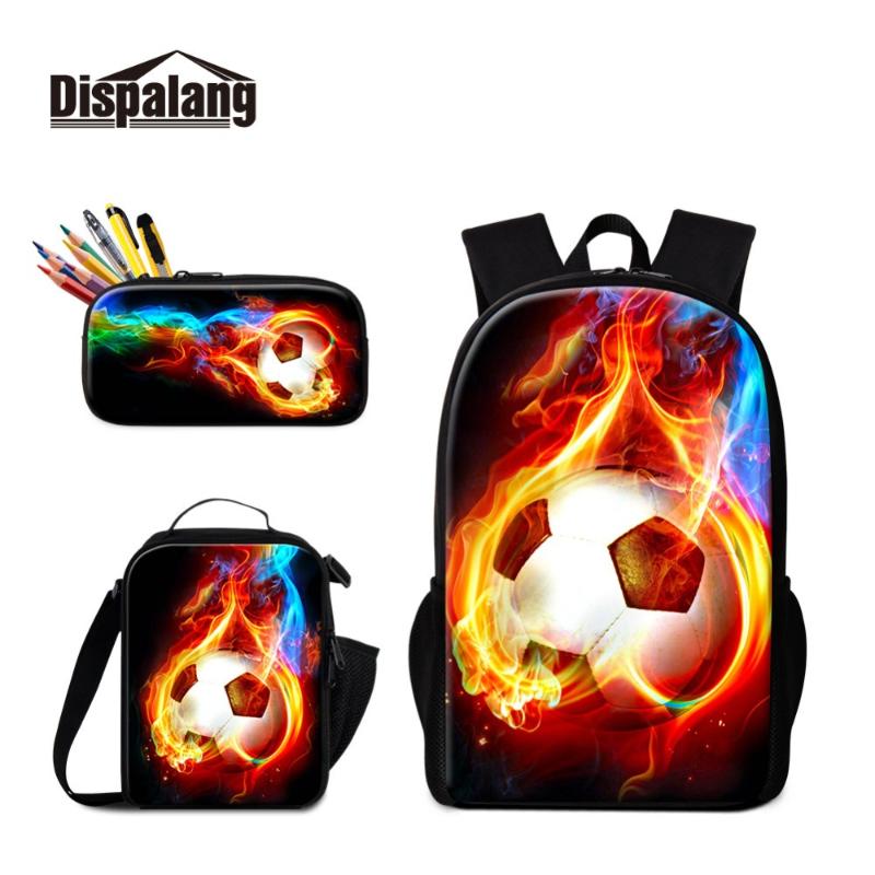 

Dispalang 3 Set Backpack Lunch Sack Pencilbox For Student Footballs Print School Bags Teenage Boys Basketballs Pen Bag