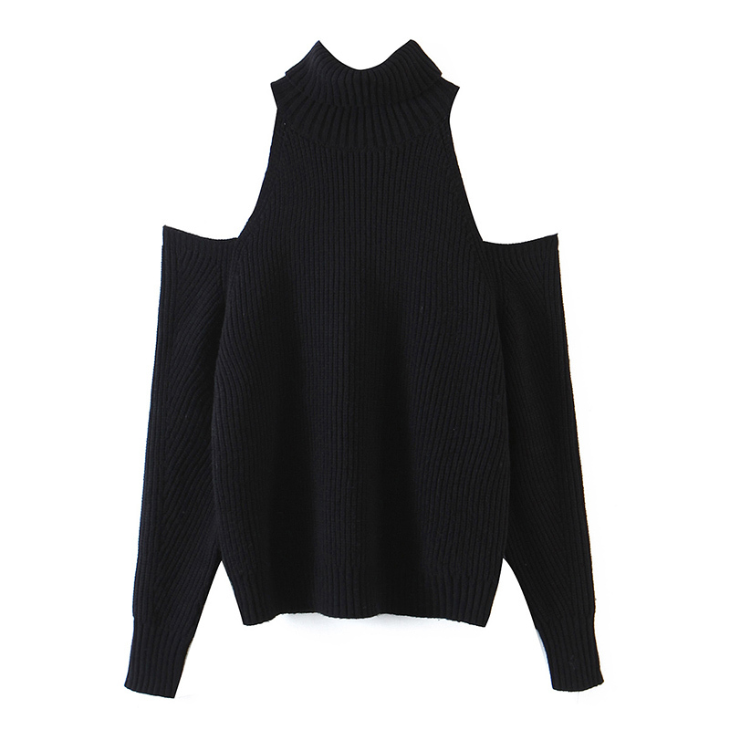 

Paris Girl Chic Women Off Shoulder Knitted Sweater Solid Color Elegant Turtleneck Pullover Jumpers Female Long Sleeve Casual Top 210524, Picture color
