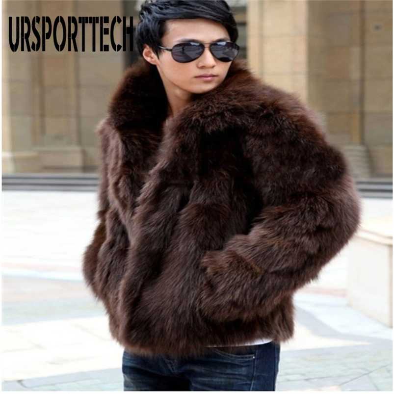 

URSPORTTECH Winter Men Faux Fur Coat Jacket Male Fashion Loose Warm Coat Male Streetwear Thicken Outwear Overcoat Oversize 211111, Black
