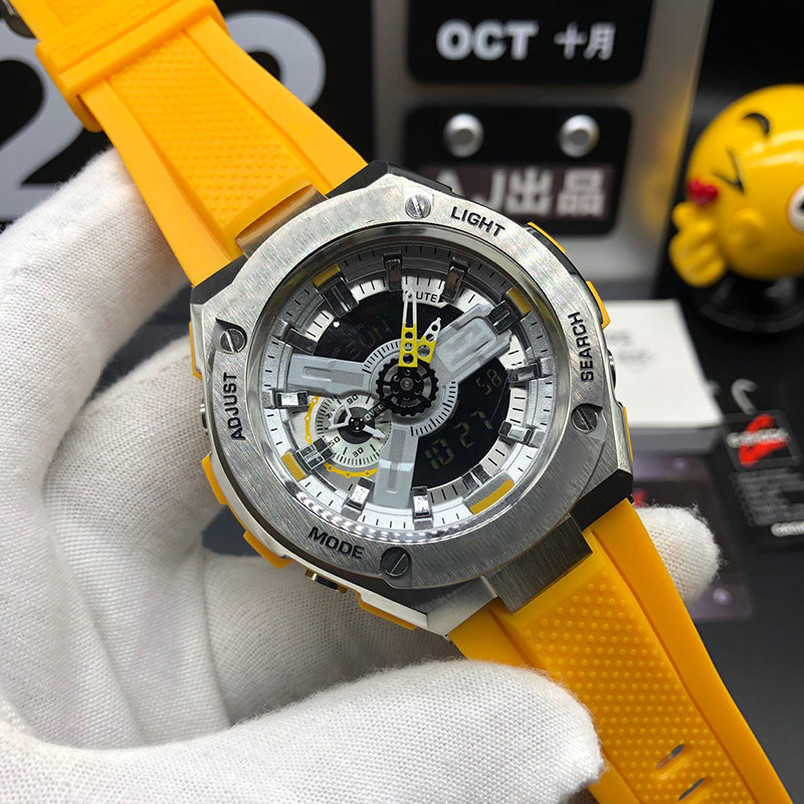 

4-Mens watches outdoor sports waterproof full-featured running seconds chronograph dual display LED digital automatic date shockproof watch, No watch