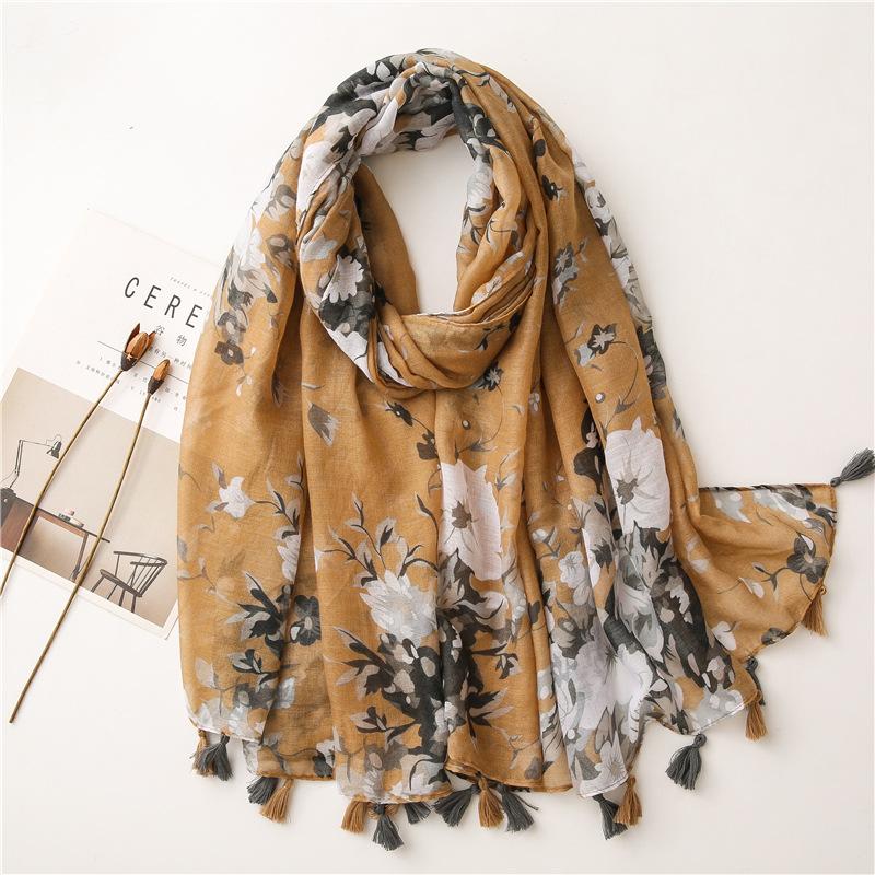 

Scarves Autumn Women Army Green Polka Floral Tassel Shawls Fashion Female High Quality Print Hijabs And Wraps Pashmina Bufandas Snood
