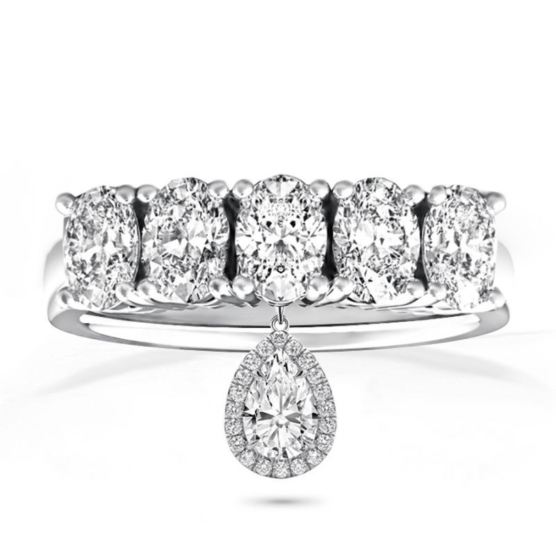 

Choucong Brand Wedding Rings Luxury Jewelry 925 Sterling Silver Half Eternity Oval Cut White Topaz CZ Diamond Gemstones with Pear Pendent Party Women Ring Gift