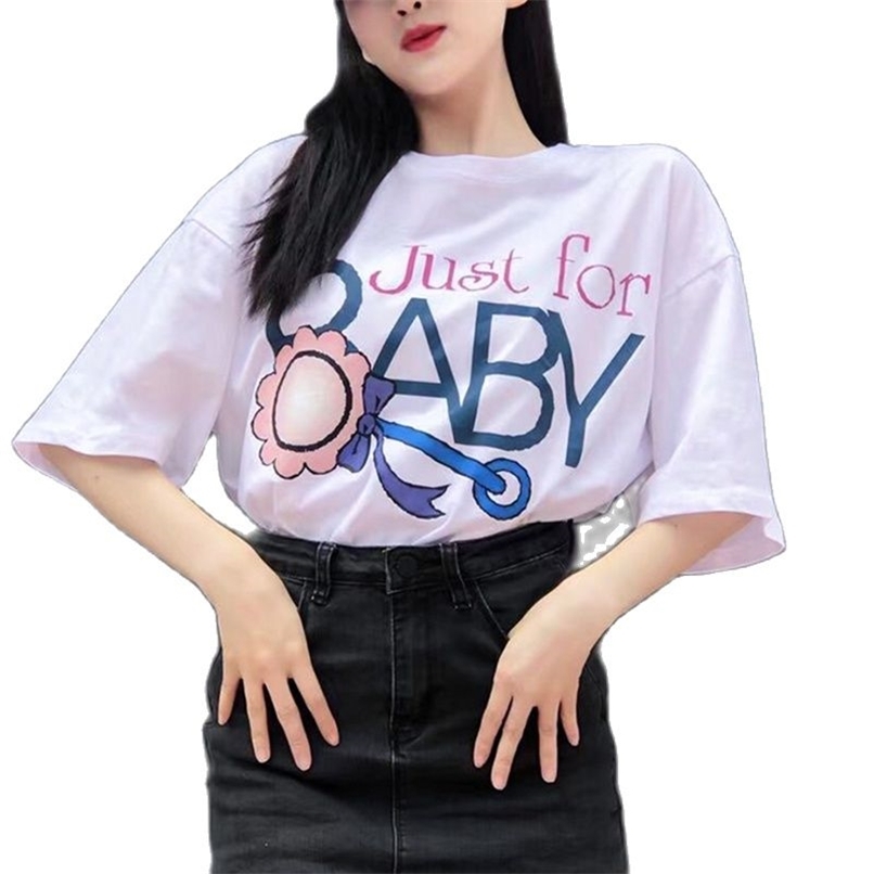 

Make firm offers summer cotton letters flowers joker loose round neck T-shirt 210520, Gray