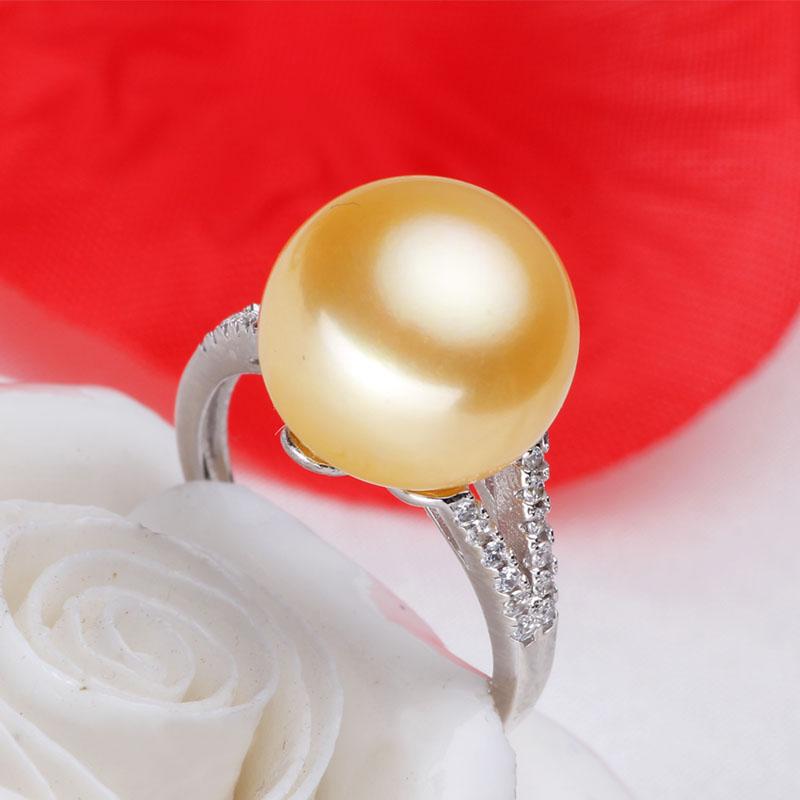 

Cluster Rings Women Gift Word 925 Sterling Silver Real [bright Pearl] Golden Pearl Ring, 12mm-13mm Natural Freshwater Pearl, Silver, 2014, Golden;silver