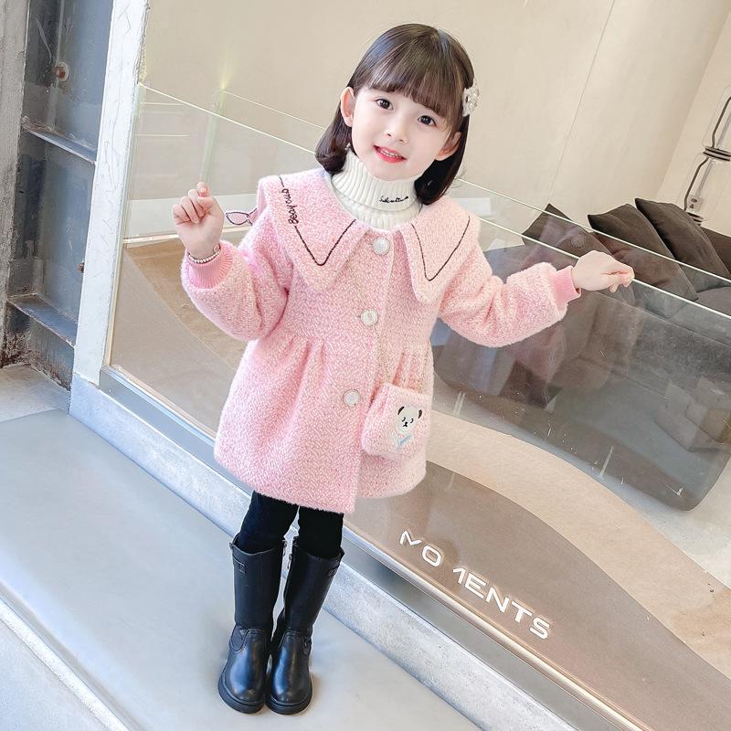 

Jackets 2021 Autumn Winter Girls Coats Cartoon Children Jacket Outdoor Warm Push Thicken Tops Student Clothing Kids Casual Outerwear, Pink