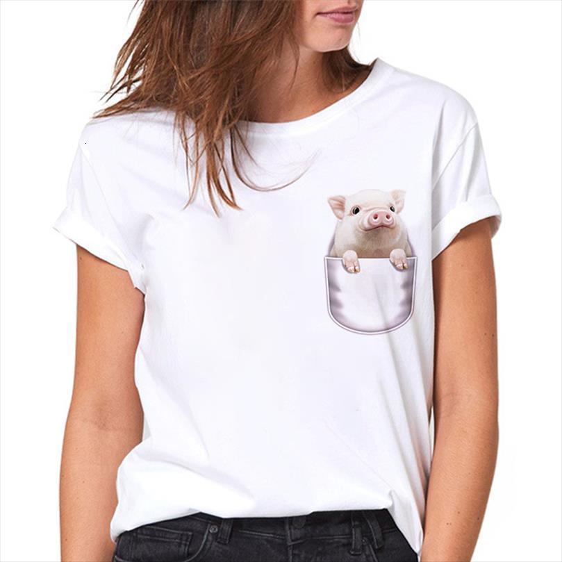

summer and womens pocket men pig women printed harajuku female clothing fashion oversized tees, White;black