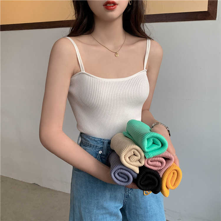 

Sexy Knitted Camis Top Summer Tank Tops Women Camisole Sleeveless Slim Top Female Sleveless T-shirt Vest Casual Pink White Blue 210604, Blue mist