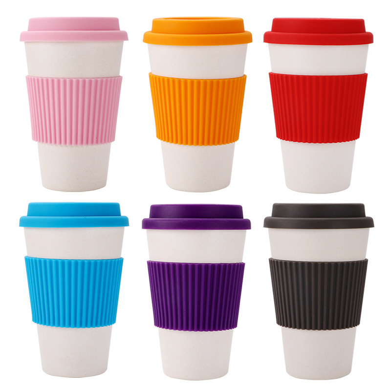 Reusable Coffee Bamboo Fiber Tea Health Drink Water Mug Multi-function With Lid Non-slip Silicone Set Cup Travel Bottle-image-755201440