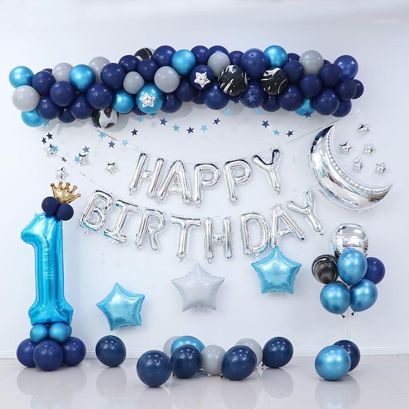 

Party Decoration Birthday Kids Ballon Kit Boy First Blue Garland Silver Moon Happy Set