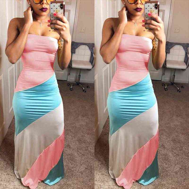 Women Summer Maxi dress Fashion Boho Strap Hit The Color Beach Sundress Long Dresses plus size-image-645079162