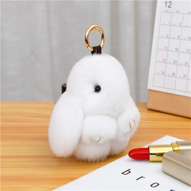 

Keychains Mini Fluffy Real Fur Pompon Keychain Trinket Women Toy Pompom Car Key Ring Bag Holder Jewelry Gift