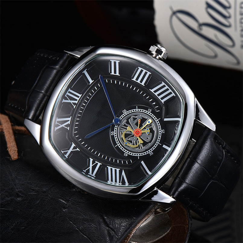 

watches men luxury brand business designer simple Roman numeral dial fashion quartz movement leather strap sports military, No watch