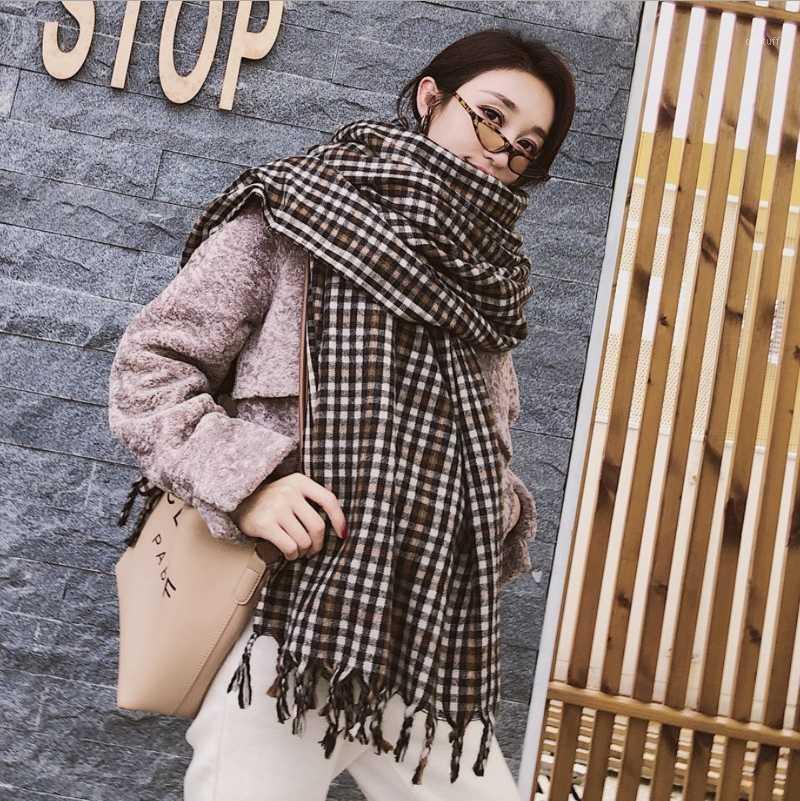 

Scarves Autumn Winter Women Scarf 200cm*70cm British Style Plaid Cashmere Grey Brown Shawl Patchwork Tassel Female, Blue;gray