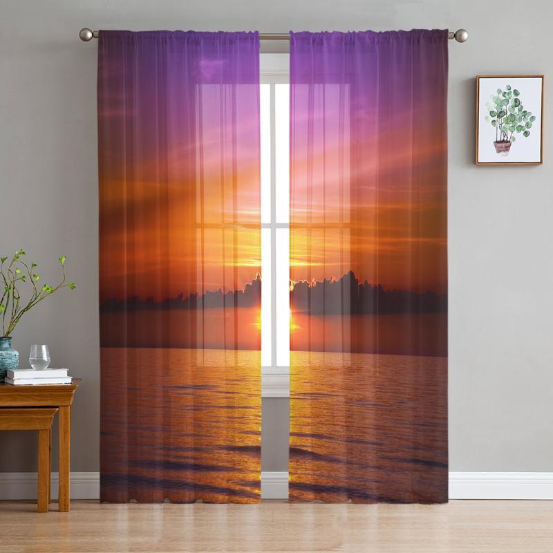 

Curtain & Drapes Dusk Yellow Sky Sunshine Sea Sheer Curtains Bedroom Decoration Kitchen Tulle For Living Room