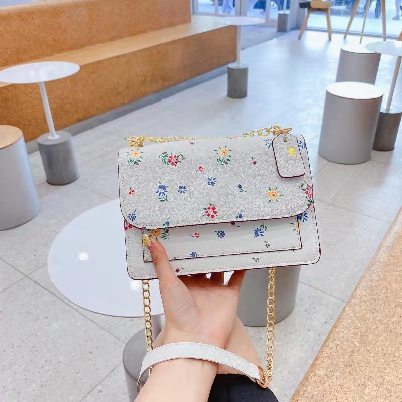 

Fashion Shoulder Bags Wildflower Print Chain Bag Women Brand Design Handbags Cross Body, White