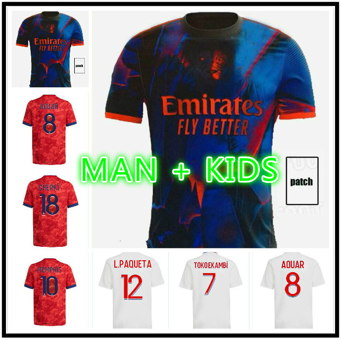 

man kids kit 2021 2022 Olympique Lyonnais Lyon soccer jerseys REINE-ADELAIDE BRUNO G AOUAR MEMPHIS TRAORE FEKIR DEMBELE Custom 21 22 maillot, Black