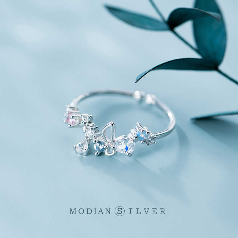 

Multiple Elements Ring for Women Colorful Crystal Water Drop Flower Open Adjustable Sterling Silver 925 Fine Jewelry 210707