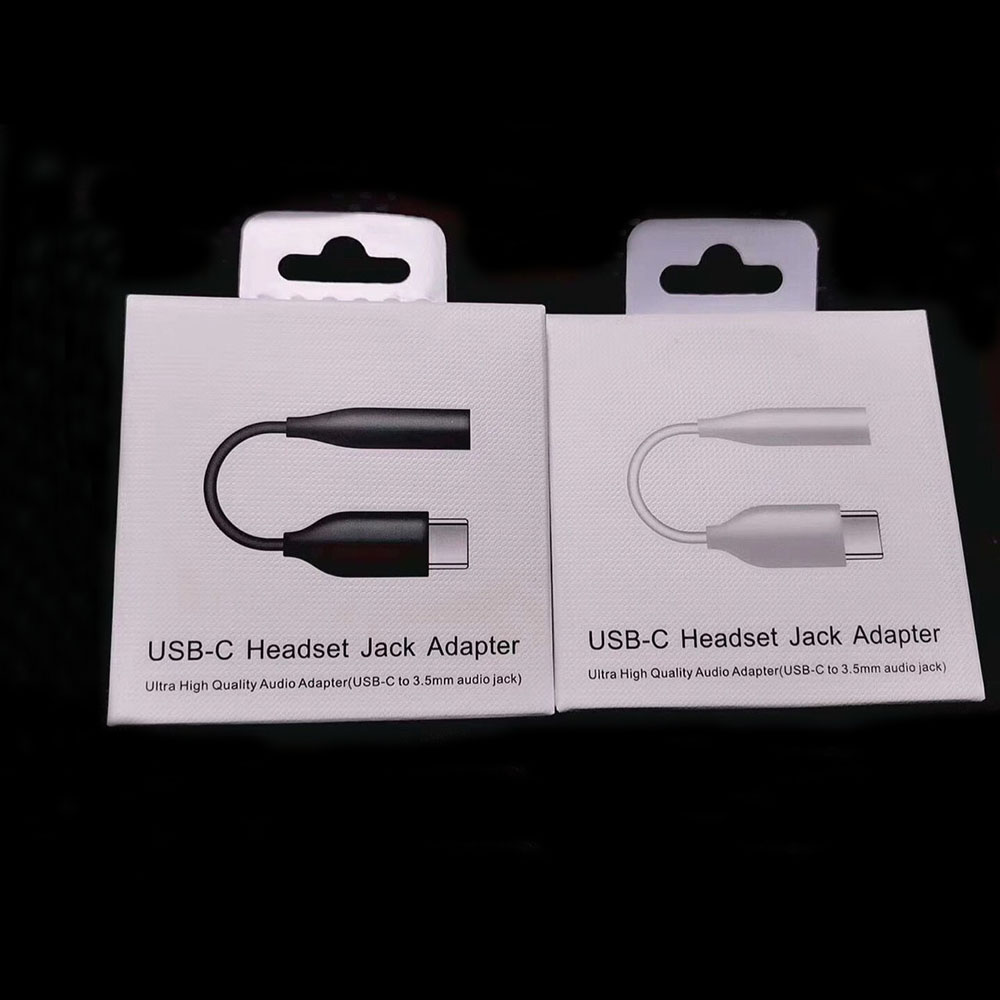 

High Quality Headphone Accessories Jack USB-C male to 3.5mm Type C cables Adapter AUX audio female Jacks Earphone for Samsung S20 S21 note 10 20 plus with chip Retail Box