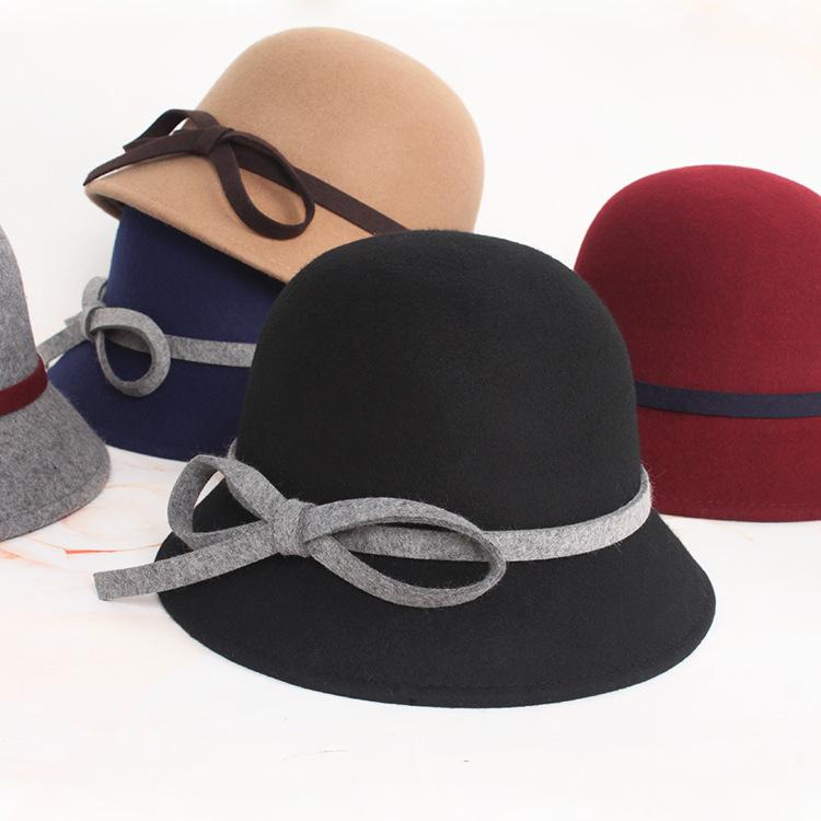 

Berets 2022 Female Bowler Hats Basin Of British Fashion Season Hat Gracefully Bow Wool Cap Underneath Luxury Cashmere, Black