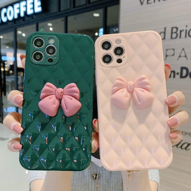 

Rhombic Grid Pattern Cute Butterfly Cell Phone Cases for IPhone 12 Mini 11 Pro XR XS Max 7 8 6s Plus SE 2 Color Soft Cover