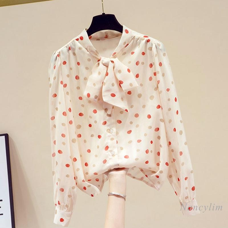 

Women' Blouses & Shirts 2021 Spring Bow Polka Dot Shirt Office Ladies All-Match Chiffon Blouse Tops Blusas Mujer Nancylim, Mixed