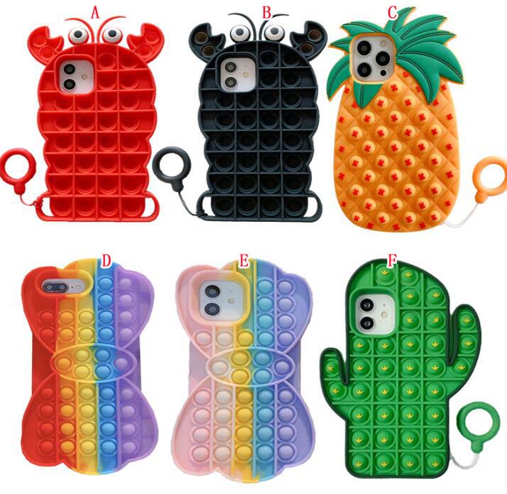 

Pop It Push Bubble 3D Cute Cartoon Phone Cases For Iphone 12 Mini 11 Pro Max X XS XR SE2 7 Plus 8 6 6S Relive Stress Relief Fidget Toy Soft