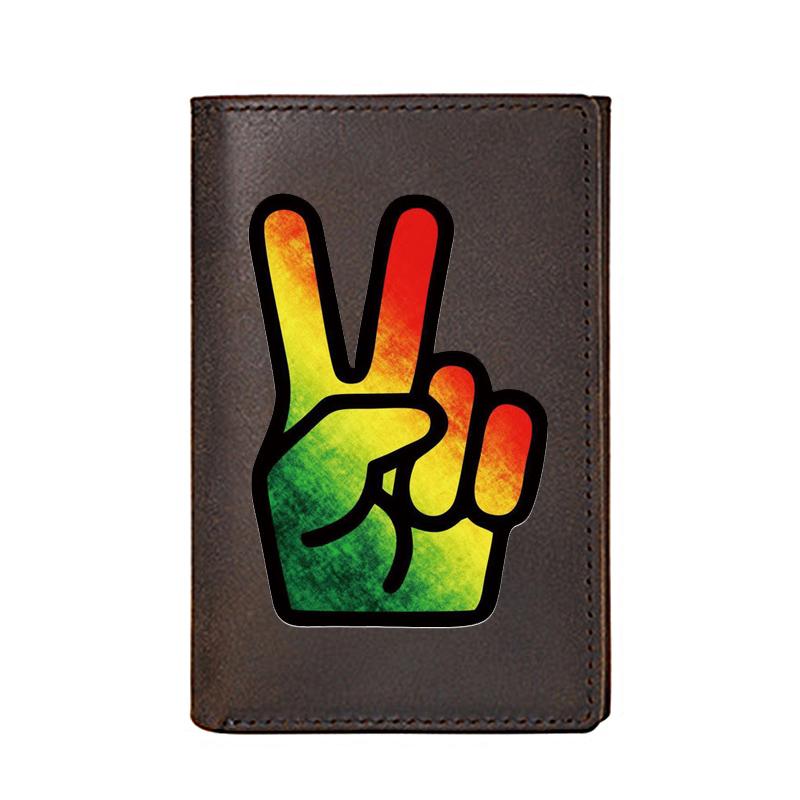 

Wallets High Quality Men Women Wallet Genuine Leather Fashion Victory Sign Printing Card Holders Male Slim Mini Short Purse, Red;black