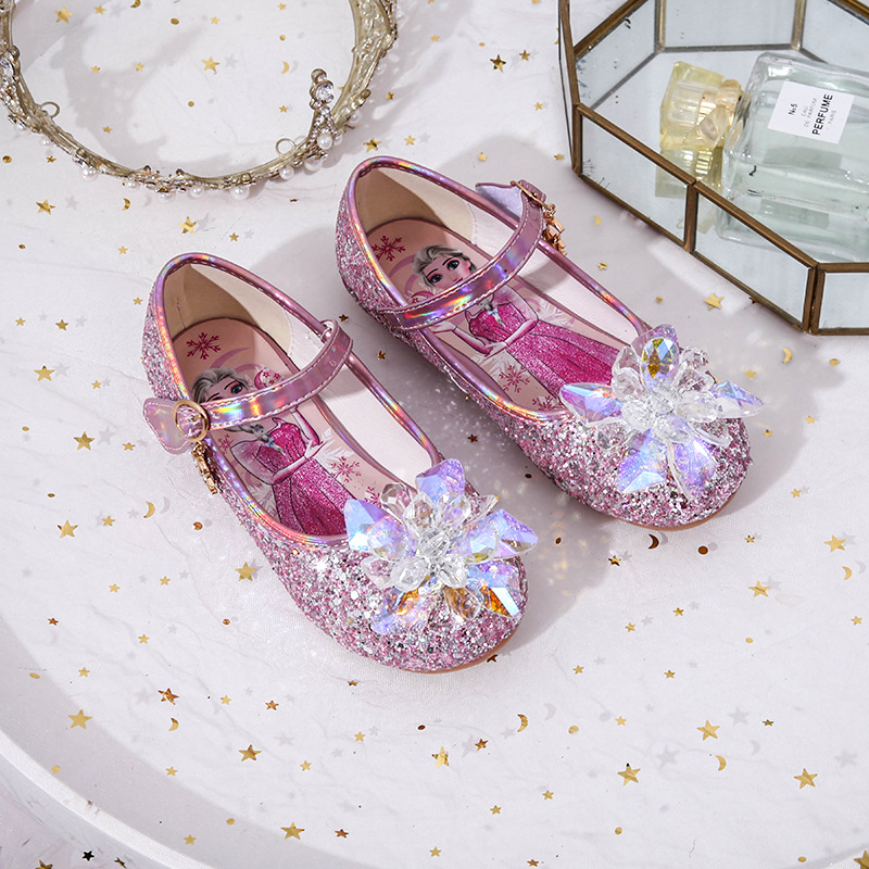 

Factory direct new ice and snow odd princess shoes, one word, snowflake card, baby shoes, crystal children's shoes, Black;red