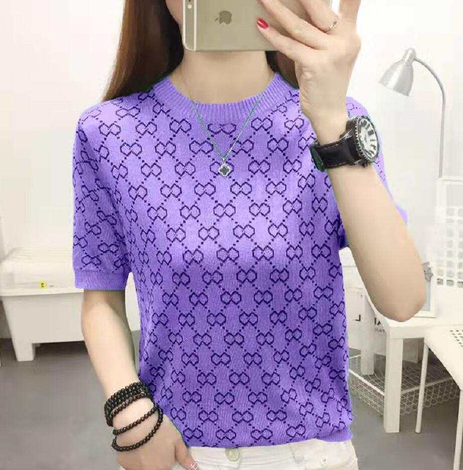 

2022GG Women's Knits Sweaters Pullover Summer Knitted T-shirt Short-Sleeved supre Women's Loose Hollow Top, Pink