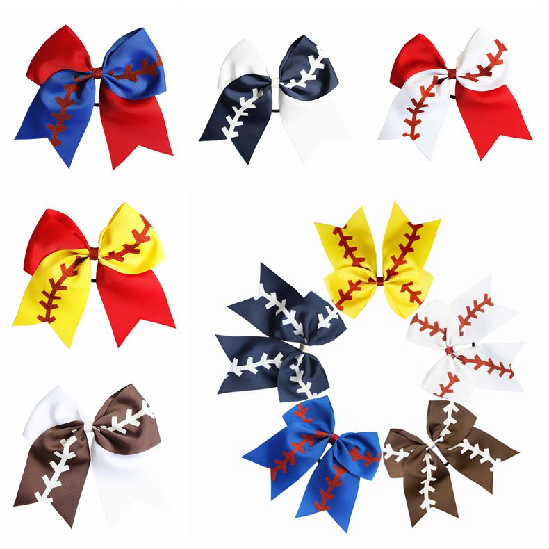 

10 Colors Softball hair Headband Girl Baseball Cheer Hairbands Rugby Bowknot Dovetail Hair Bows Accessories Rubber Band 778 T2, Pink