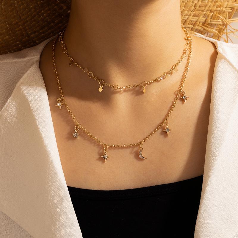 

Pendant Necklaces Gold Color Choker Necklace For Women 2 Layers Crystal Star Chain & Pendants Velvet Chokers Fashion Jewelry