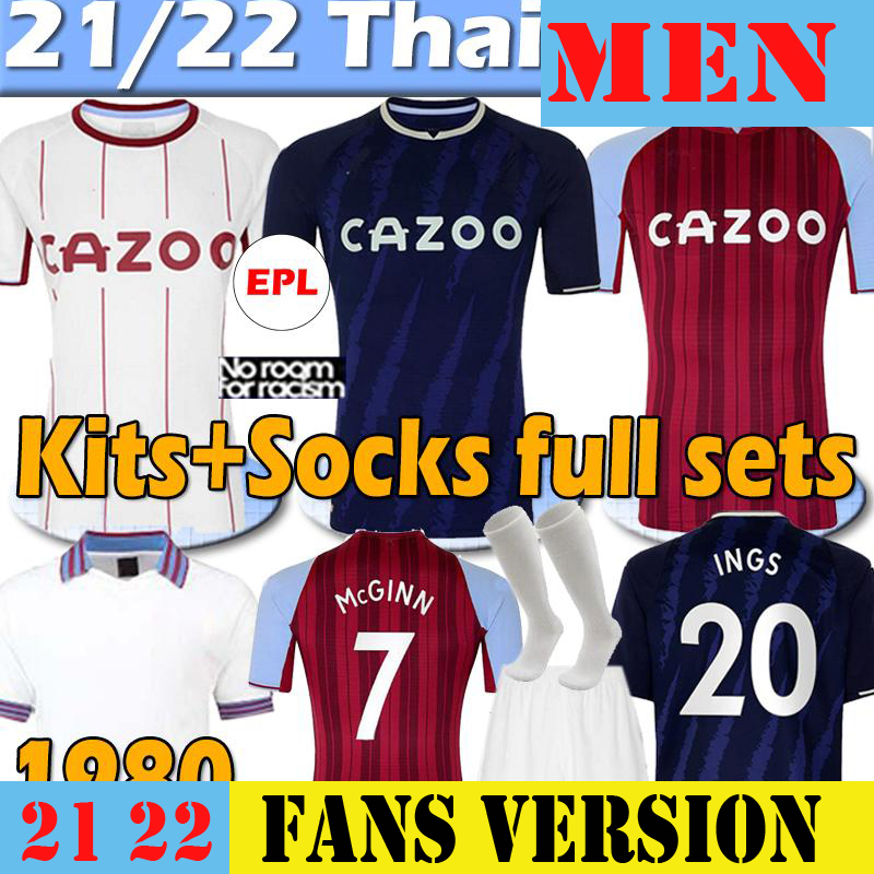 

2021 2022 Aston Villa soccer jerseys Buendia El Ghazi TraorÃ© GREALISH WESLEY McGINN Retro WATKINS SANSON 21/22 Men kids kit+socks full sets, Black;yellow