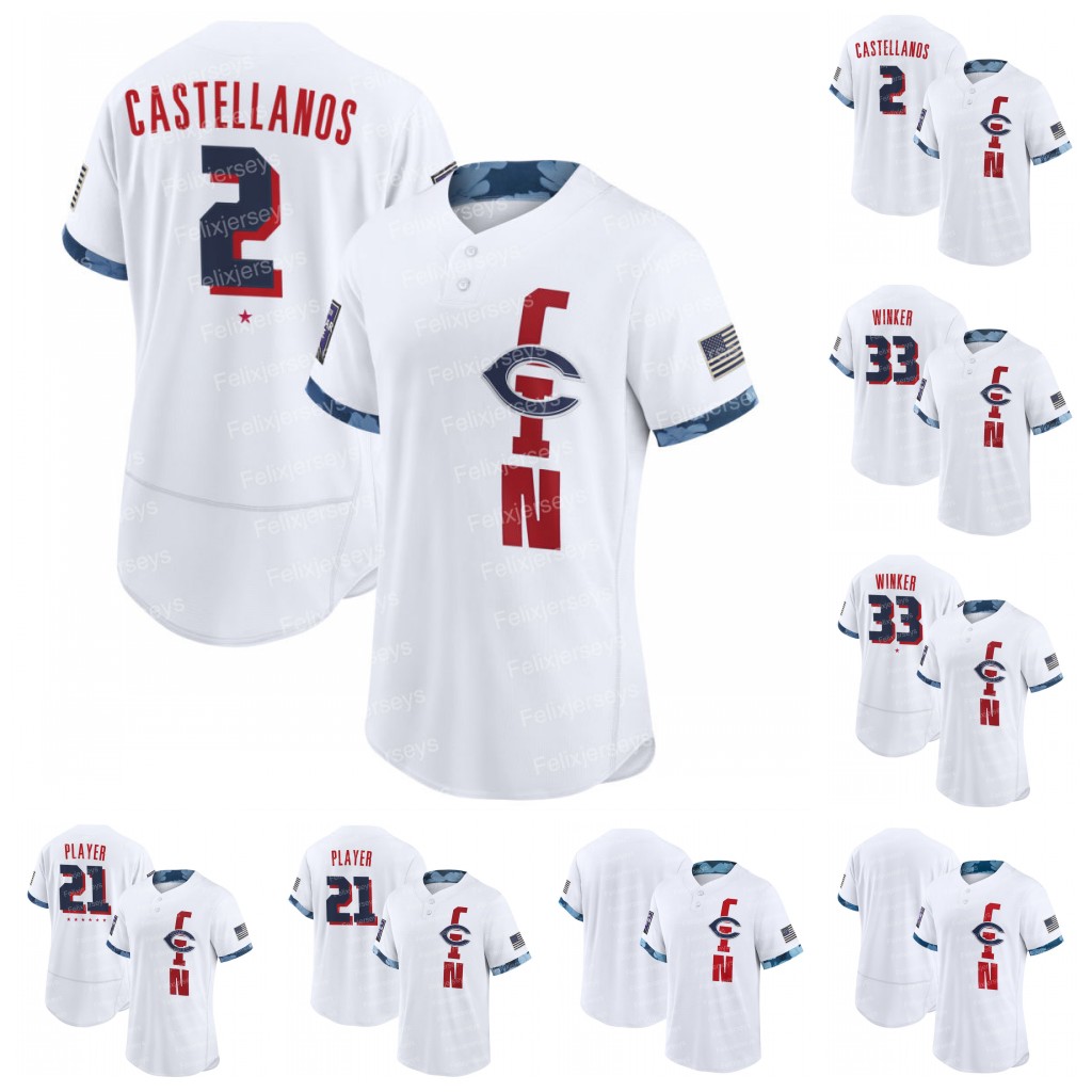 

33 Jesse Winker 2021 All-star Game Jersey Nick Castellanos Joey Votto Eugenio Suarez Aristides Aquino Nick Senzel Kyle Farmer Alex Blandino Tyler Naquin Goodwin, Flex base