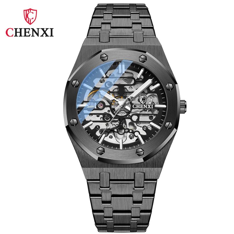 

Wristwatches Casual Men's Mechanical Watch Fashion Automatic Self-Wind Male Wristwatch CHENXI Brand Luminous Men Gift Accessories Waterproof, Cx0726-silver black