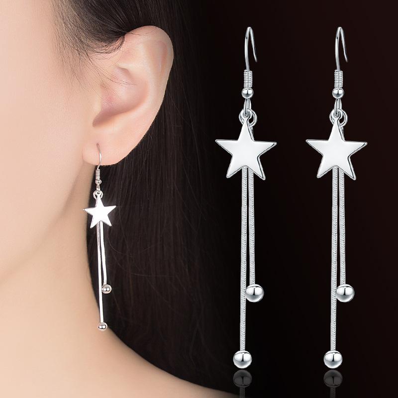

Dangle & Chandelier 925 Temperament Fashion Earrings Female Exaggerated Five Pointed Star Korean Medium Long Tassel