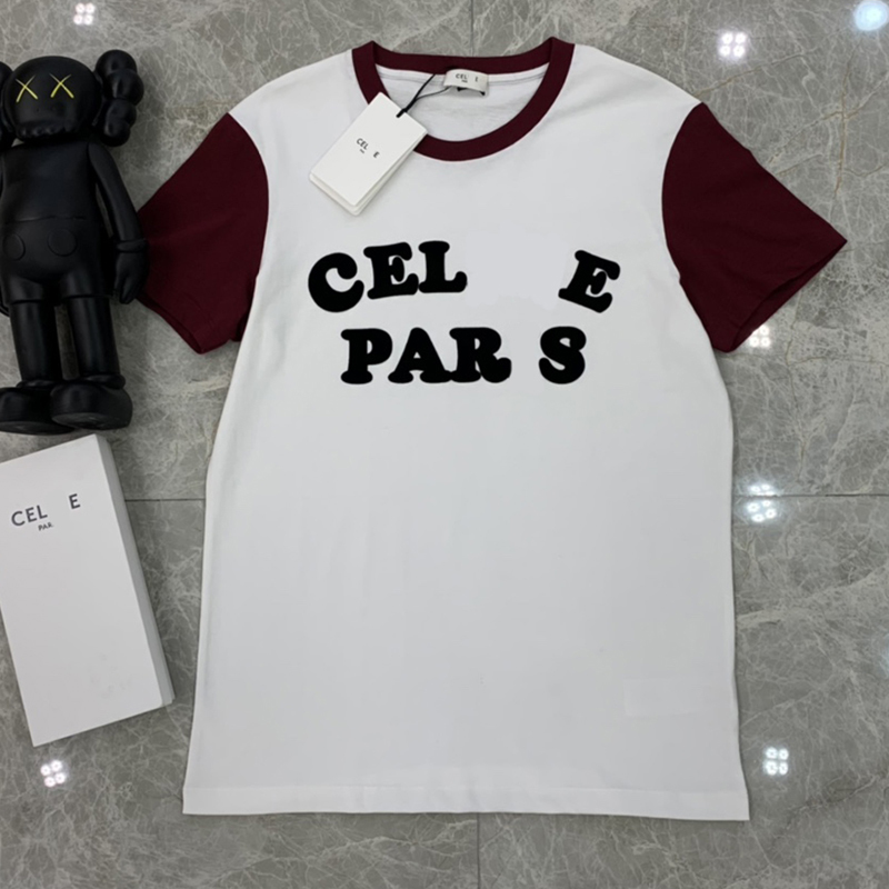 

Cel sailin 2021 summer new 3D flocking letter short sleeve T-shirt Arc de Triomphe splicing round neck top, White