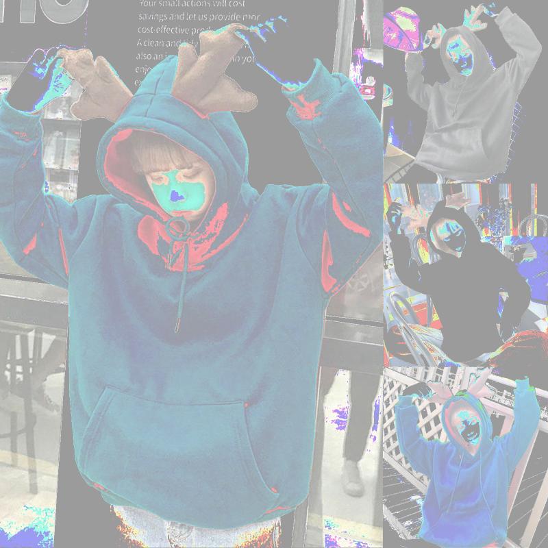 

Women's Hoodies & Sweatshirts Fashion Women Christmas Hooded Hoodie Antlers Cute Design Pullover Sweatershirt Streetwear Drawstring Aestheti, Black