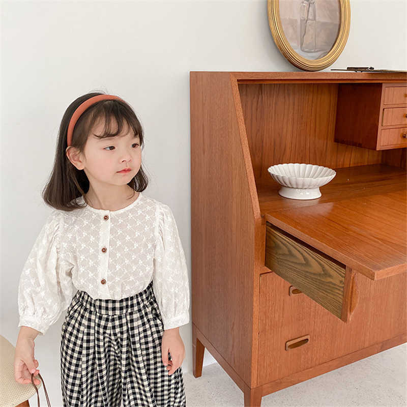 

Spring Summer Baby Girls Jacquard Lace Shirts Children Korean style Embroidery Casual Tops Clothes 210615, White