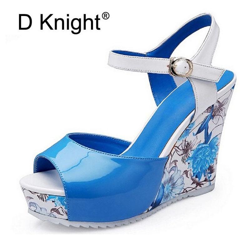 

Dress Shoes Print Wedges Sandals Women Gladiator Platform Buckle Strap Sandalias Concise Summer High Heel For Woman Plus Size 31-43, Black