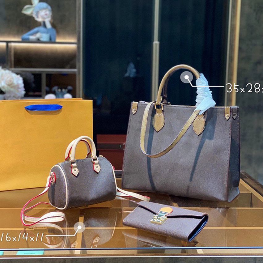 

3PC Luxurys designers Women Fashion Totes handbags cross body Shoulder Bags combination famous classic flower Brown capacity portable day backpack 06, Box