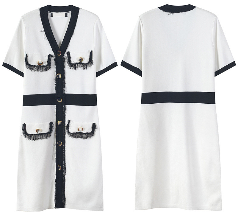 

604 2021 Runway Dress Spring Summer Dress Brand Same Style Empire Short Sleeve V Neck Kint Long Skirt Flora Print High Quality YL, Black