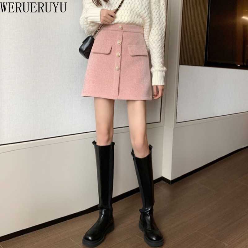 

WERUERUYU skirts womens Fashion Corduroy Hight Waist Button Skirt Elastic Short Skirt 210608, Photo color