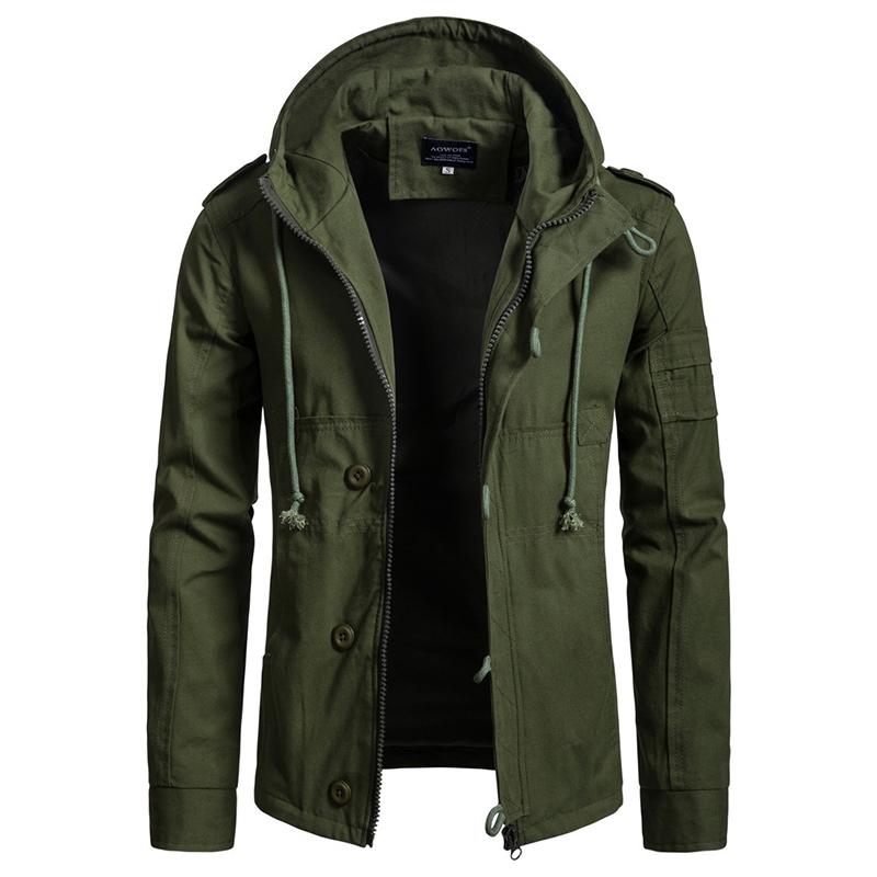 

Men's Jackets Brand Jacket Army Green Military Wide-waisted Coat Casual Cotton Hooded Windbreaker Overcoat Male, Black;brown