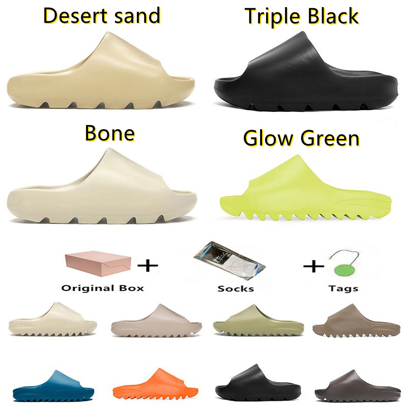 

with box comfortable slides slippers desert sand Kanye Sandals brown flat men women beach resin slide sandal mens womens slipper Graffiti Bone Rubber Glow Green Pure, Color#9