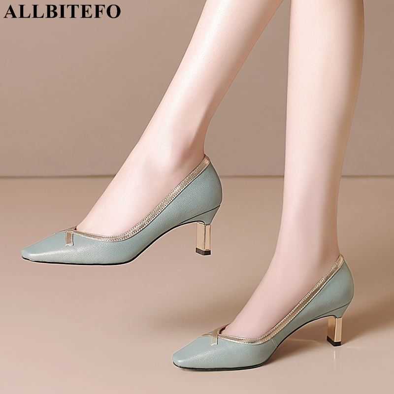 

ALLBITEFO high quality genuine leather gold high heels shoes women high heels shoes autumn wedding women shoes size:33-43 210611, As picture