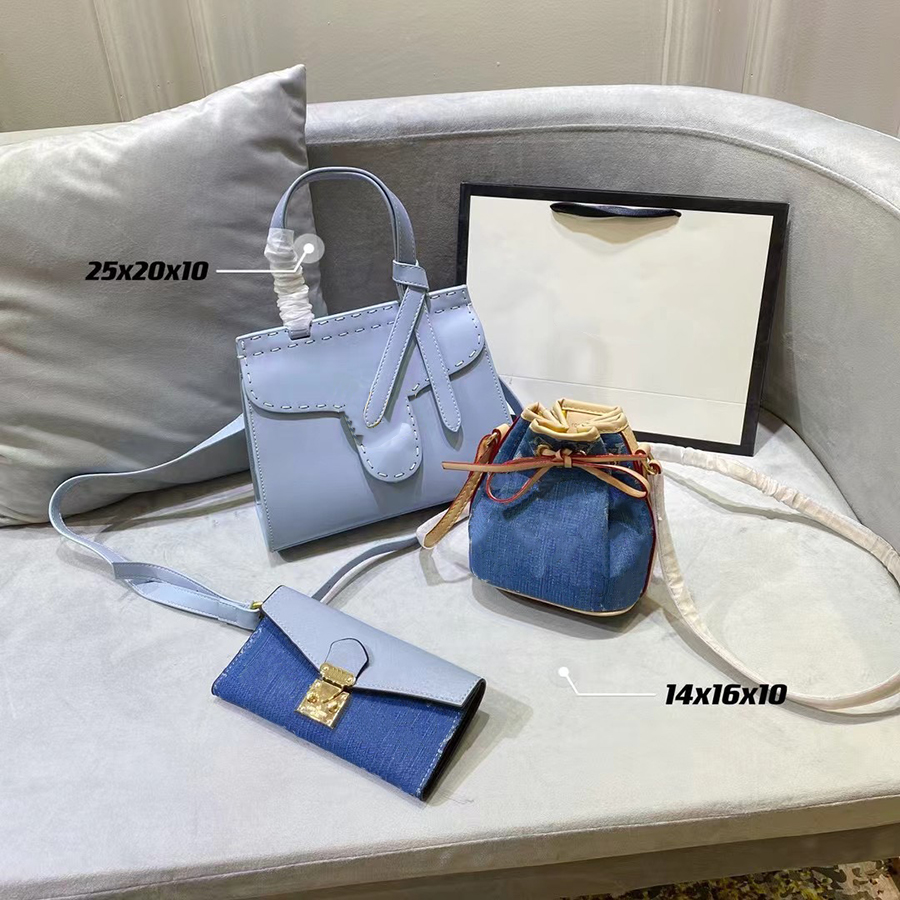 

SELL WELL Fashion woman Shoulder Bags Three-piece Totes Handbag Genuine Leather Classic pattern Design Super Large Capacity High Quality Gifts by bagandshoe 10, Dust bag