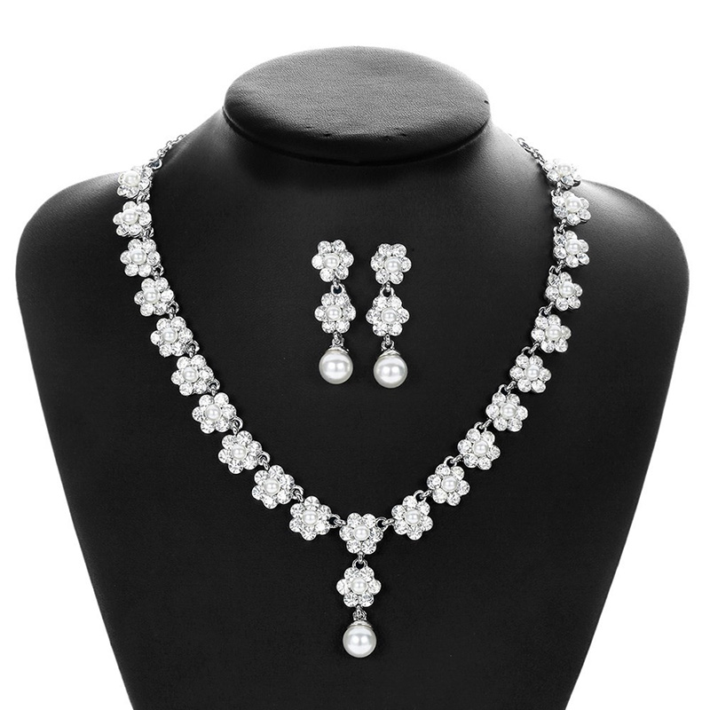 

Fashion Silver Color Rhinestone Crystal Bridal Jewelry Sets for Women Necklace Earrings Bracelet Set Wedding Accessories